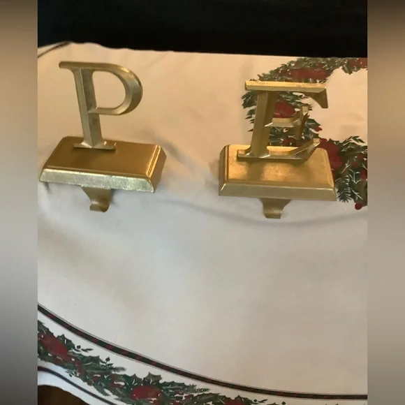 P.E.A.C.E Stocking Holders,heavy metal with felt on bottoms,very nice on mantle Holiday Decor